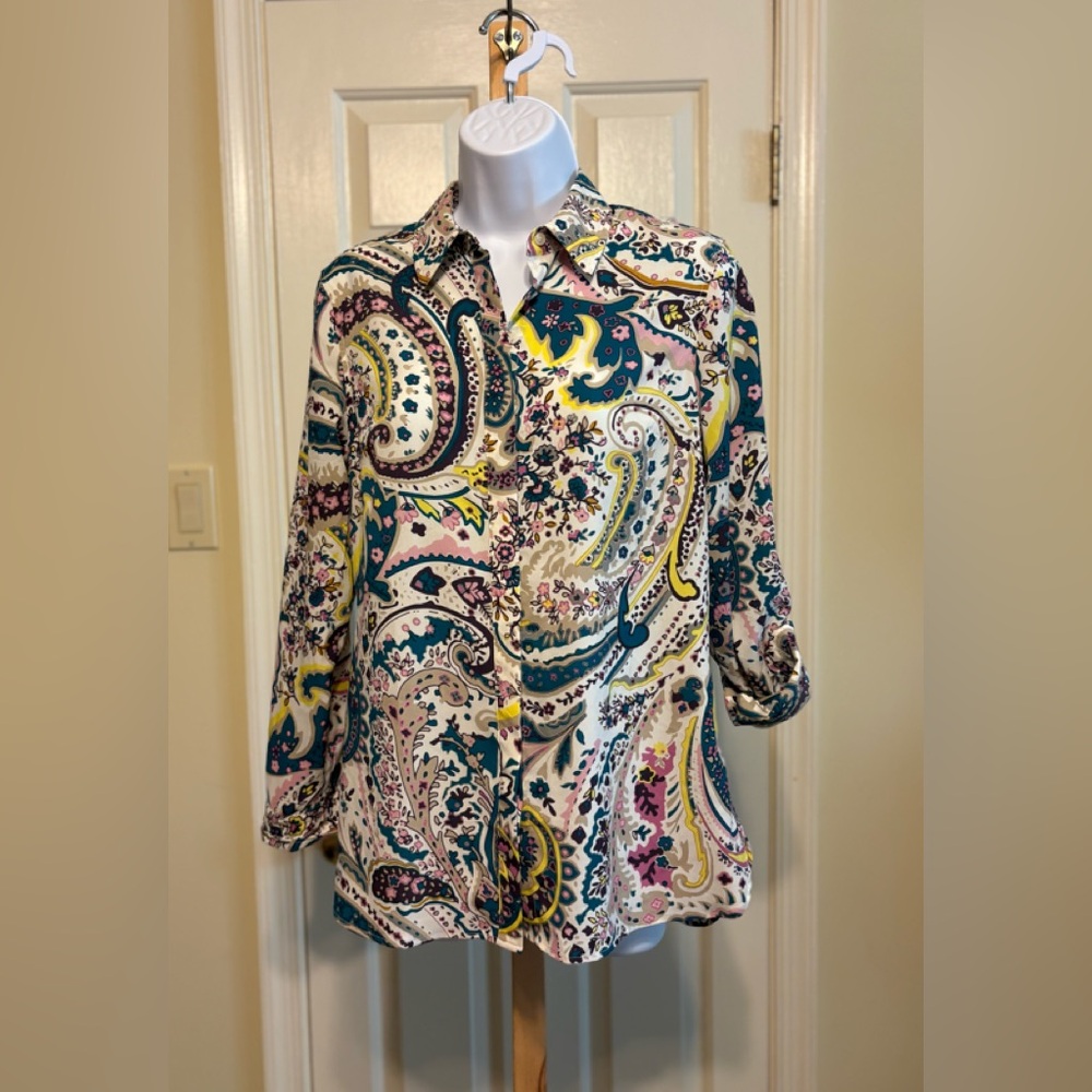 NWOT TALBOTS Multicolor Paisley Roll-up Button-down Shirt, Size: S/P